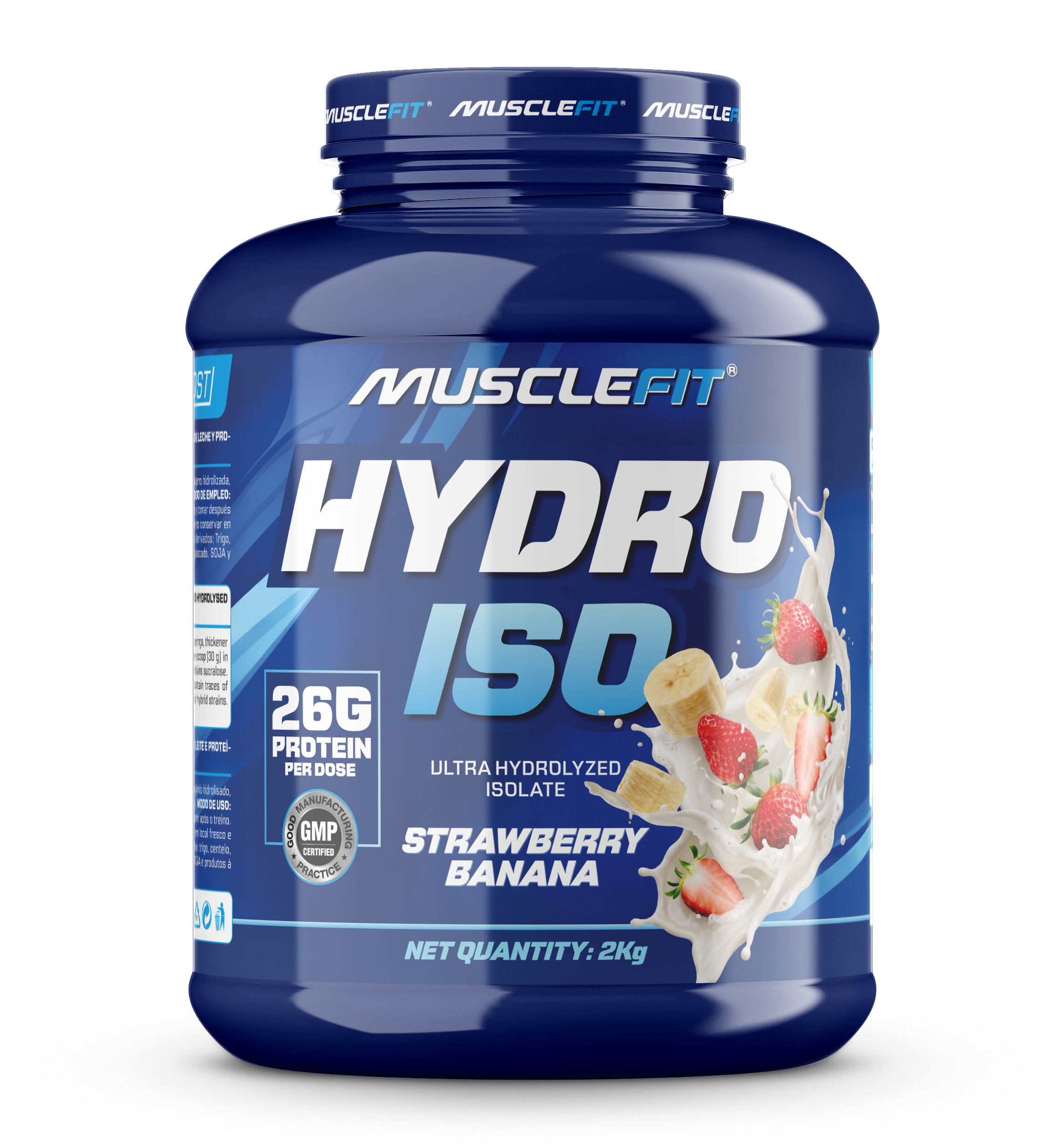 Foto de MuscleFit Hydro ISO 2kg proteína aislada con colágeno - Sabor Fresa y Plátano