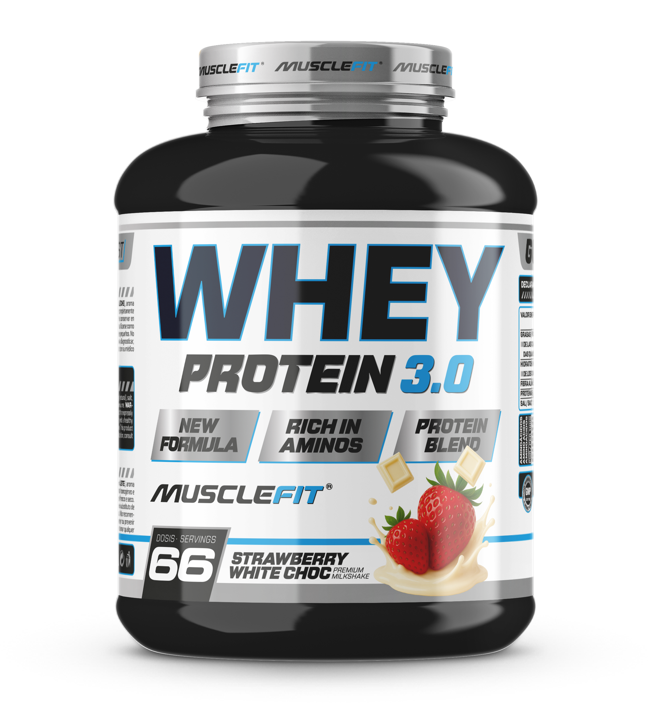 Foto de MuscleFit Whey 3.0 Blend Protein 2kg - Sabor Chocolate Blanco - Fresa